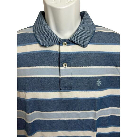 Men's IZOD Advantage Polo Shirt Sz L Blue White Striped Performance Stretch Golf - Picture 2 of 6